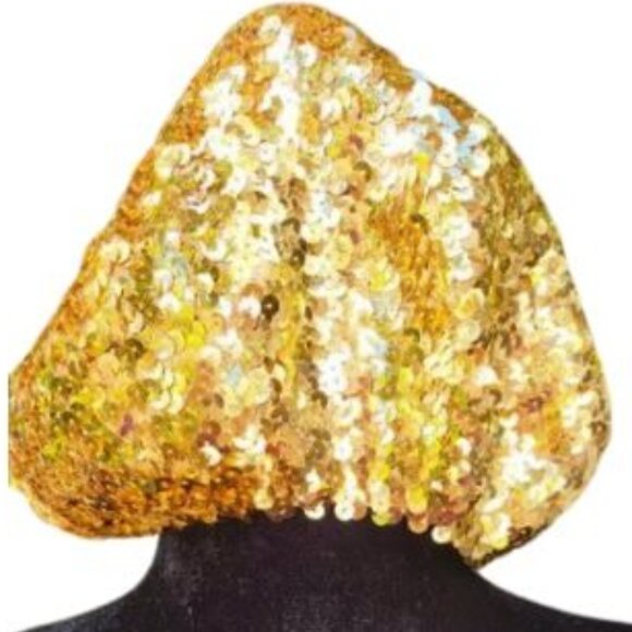 Glamorous Luxury Beaded Sequins Sequined Embellished Gold Metallic Hat Beret New - Picture 8 of 12